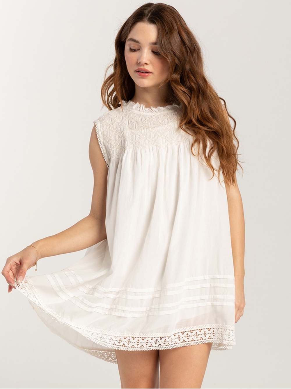 Free People Shea Solid Mini Dress White Ivory Boho Lace Size Small
